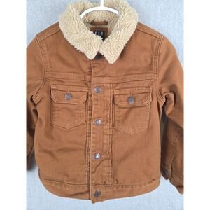 Baby Gap Denim Sherpa Lined Canvas Trucker Jacket 4T Grunge Bright Brown